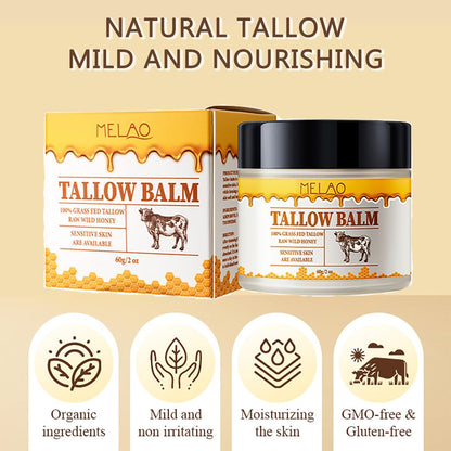 Tallow and Honey Balm for Skin Care - Grass-Fed Beef Tallow & Raw Wild Honey Blend - All Natural Moisturizing Body Oil (2 Oz)