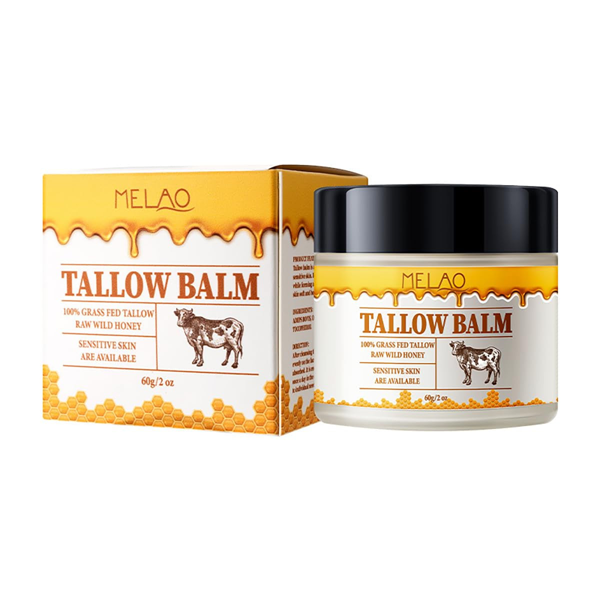 Tallow and Honey Balm for Skin Care - Grass-Fed Beef Tallow & Raw Wild Honey Blend - All Natural Moisturizing Body Oil (2 Oz)